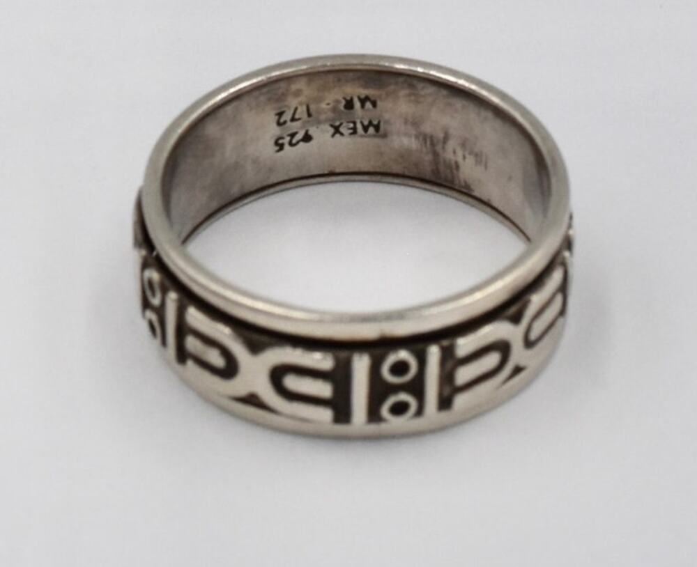 Vintage Tribal Maya Aztec Mexican Sterling Silver Spinner Band Ring 925 MR 172
